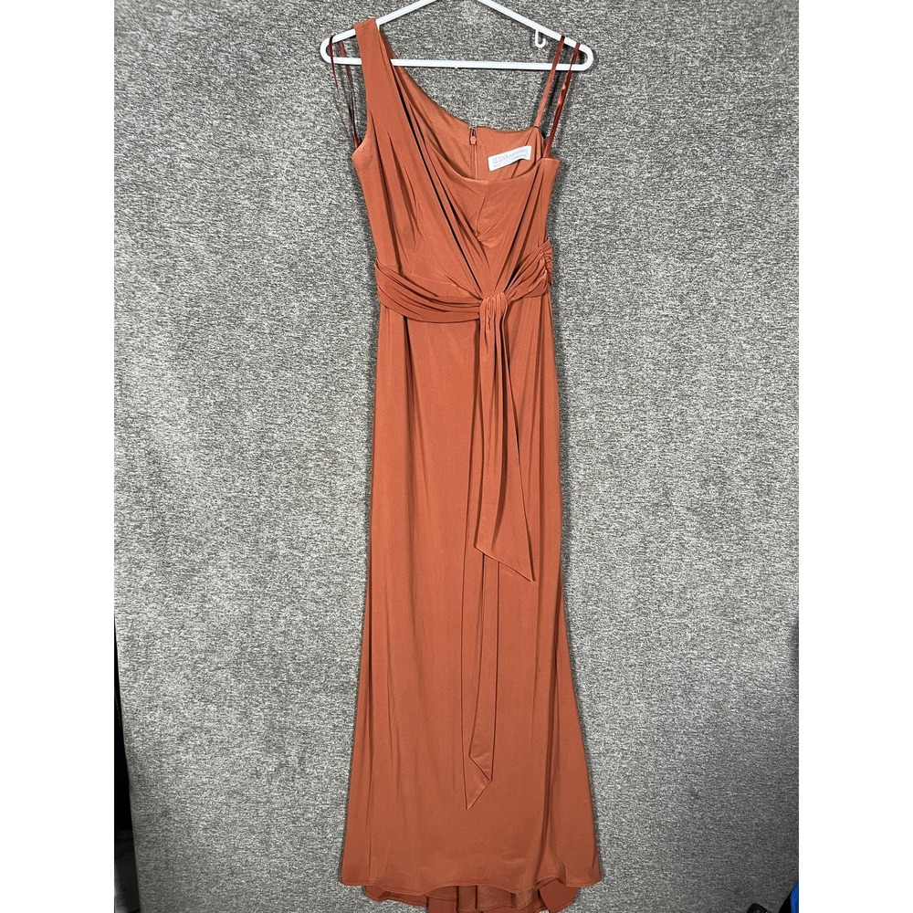 Ieena For Mac Duggal Dress Womens 2 Orange One Shoulder Maxi Formal Gown Evening